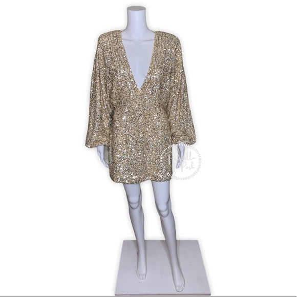 NWT RETROFÊTE Aubrielle sequined gold mini dress - Picture 5 of 11